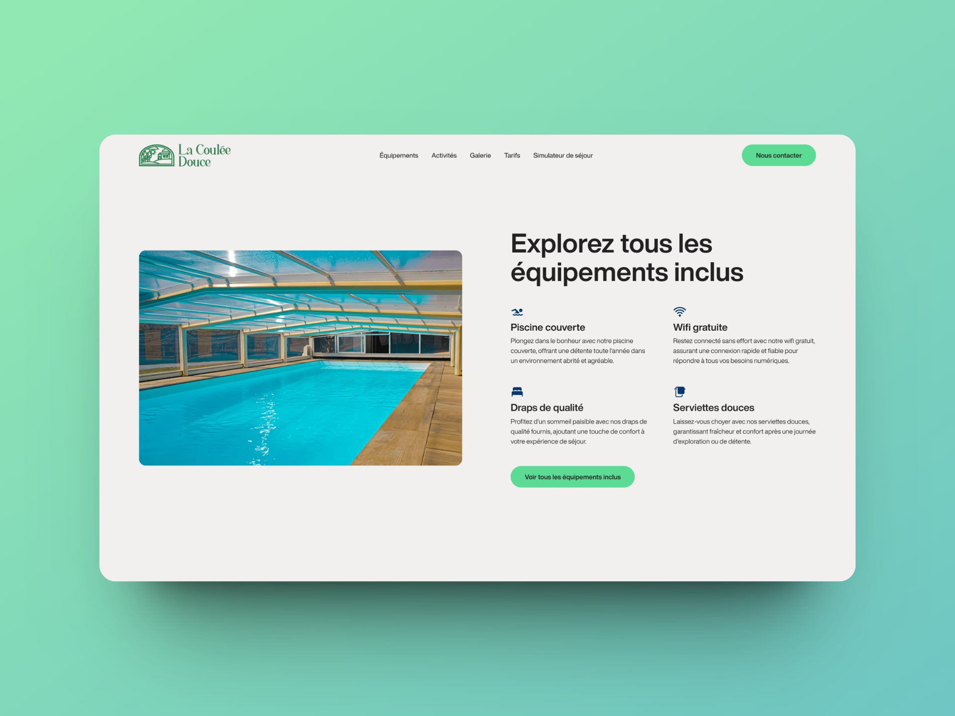 Section des équipement disponibles sur le gîte